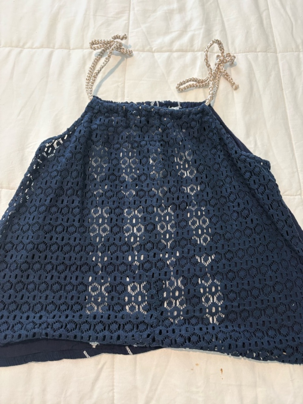 hippie laundry Navy Embroidered Tank Top with Beaded Halter Straps - Picture 4 of 5